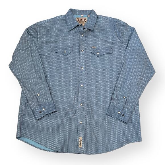 Rafter C ProFlex Pearl Snap Shirt Mens XXL Blue Geometric Long Sleeve Western - Picture 1 of 8